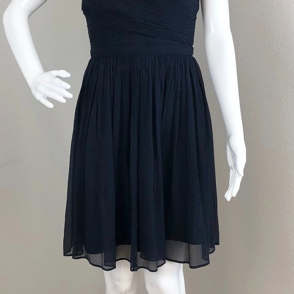 J Crew Black Bridesmaid Dress SZ 4 "Arabelle" Short Strapless Silk Chiffon - Picture 3 of 4